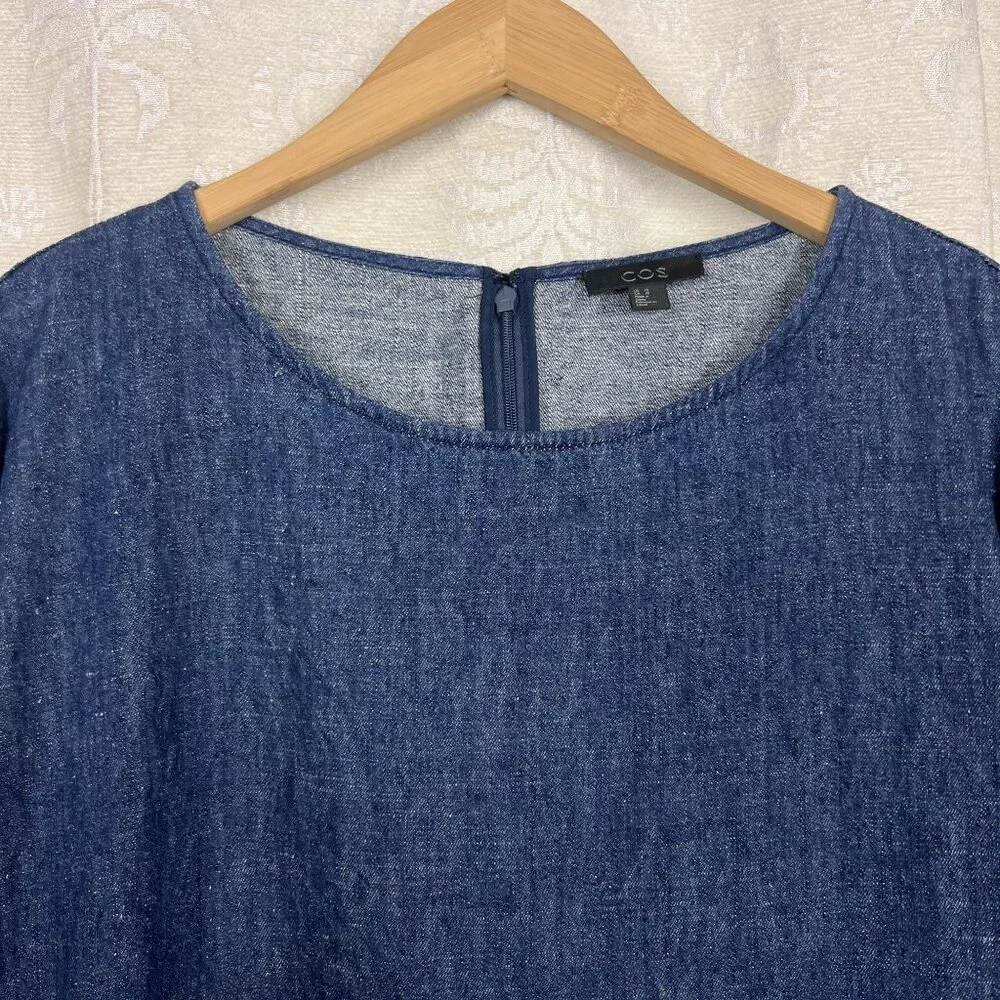 COS organic cotton hemp denim shift dress cuffed short sleeve summer classic 10 - Picture 3 of 11